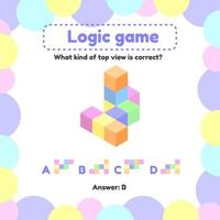 Vector illustration. Logic game for preschool and school age children. what is the view from the top right