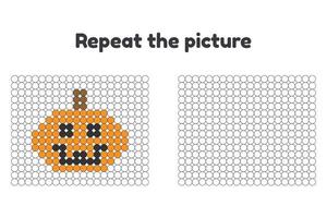 Vector illustration. Game for preschool children. Repeat the picture. Paint the circles. Halloween. pumpkin.