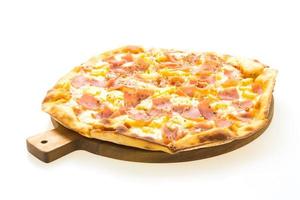 Hawaiian pizza on wooden tray photo