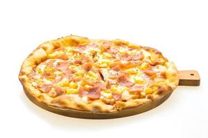 Hawaiian pizza on wooden tray photo