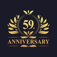 59th Anniversary Design, luxurious golden color 59 years Anniversary logo vector