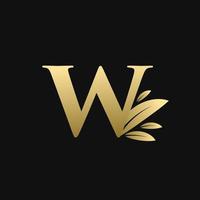Golden Initial Letter W Leaf Logo