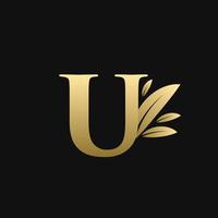 Golden Initial Letter U Leaf Logo vector