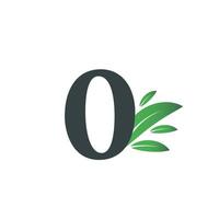 Number Zero logo with green leaves. Natural number 0 logo. vector