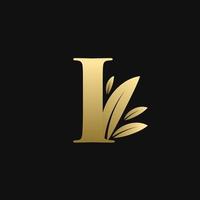 Golden Initial Letter I Leaf Logo