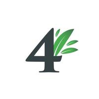 Number Four logo with green leaves. Natural number 4 logo.