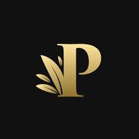 Golden Initial Letter P Leaf Logo vector