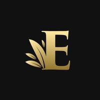 Golden Initial Letter E Leaf Logo vector