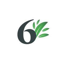 Number Six logo with green leaves. Natural number 6 logo. vector