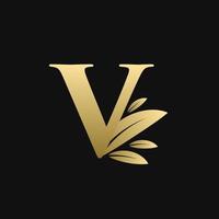 Golden Initial Letter V Leaf Logo vector