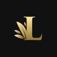 Golden Initial Letter L Leaf Logo
