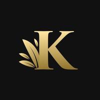 Golden Initial Letter K Leaf Logo