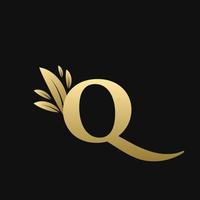 Golden Initial Letter Q Leaf Logo vector