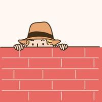 el detective se esconde detrás de la pared y observa. ilustraciones de diseño de vectores de estilo dibujado a mano.