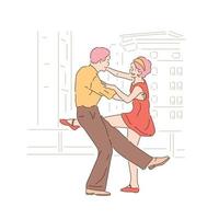 Dancers doing a retro classical dance. hand drawn style vector design illustrations.