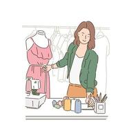 Fashion designer is making clothes. hand drawn style vector design illustrations.