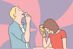 Two people drinking and drunk. hand drawn style vector design illustrations.