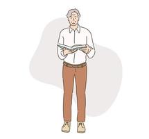 The man professor is holding a book and showing an angry expression. hand drawn style vector design illustrations.