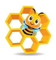 Cartoon cute bee stay inside the honey cell vector