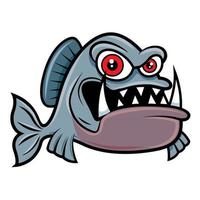 Cartoon angry piranha fish character with big red eyes vector