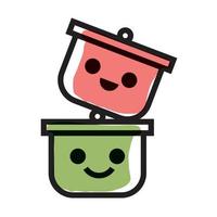 Cute pot characters stick together for potluck vector