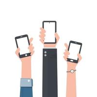 Hand holding smartphone. Vector illustration