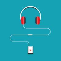 Headphones connected to music player. Vector illustration