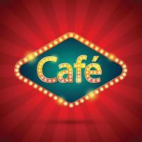 Cafe neon light frame. text with electric bulbs on red background. Vector illustration