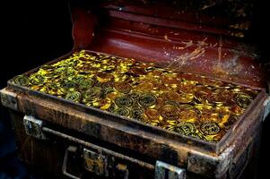 Stacking Gold Coin in treasure chest photo