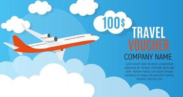 bono de viaje fondo de plantilla de 100 dólares con avión. ilustración vectorial vector