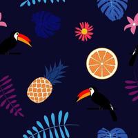 Tropic Toucan bird and palm leaf seamless pattern background design. Vector Illustration