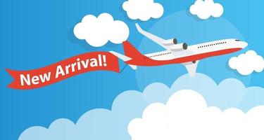 New Arrival Template Background with Airplane. Vector Illustration