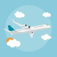 Flat airplane icon on blue background. Vector Illustration