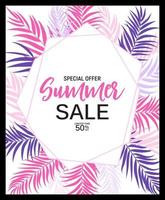 Abstract Summer Sale Background with palm leaves. Vector Illustration