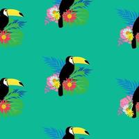 Tropic Toucan bird and palm leaf seamless pattern background design. Vector Illustration