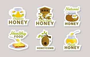 colección de pegatinas de abejas de miel vector