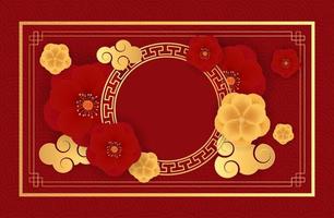 Abstract Chinese Holiday Background with hanging lanterns and plum flowers. Vector Illustration EPS10