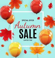 Shiny Autumn Leaves Sale Banner. Business Discount Card. Vector Illustration