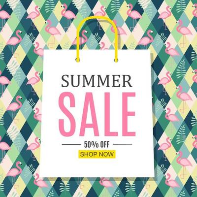 Abstract Summer Sale Background with Shopping Bag. Vector Illustration