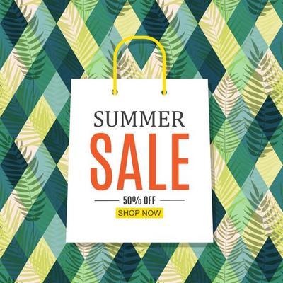 Abstract Summer Sale Background with Shopping Bag. Vector Illustration