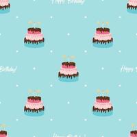 Cute Birthday Seamless Pattern Background with Cake, Candles. Design Element for Party Invitation, Congratulation. Vector Illustration EPS10