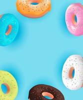 Realistic 3d sweet tasty donut background. Can be used for dessert menu, poster, card. Vector illustration EPS10