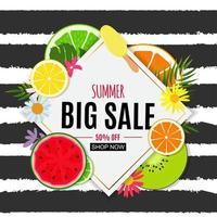 Abstract Summer Sale Background with Fresh Fruits. Vector Illustration