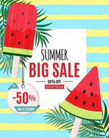 Abstract Summer Sale Background with Watermelon Ice Cream. End of Season. Vector Illustration