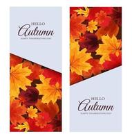 Hello Autumn. Happy Thanksgiving Day background with falling leaves. Vector Illustration