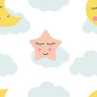 Children's Seamless Pattern Background with Cloud and Stars Vector Illustration