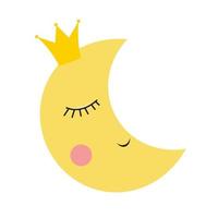 Cute Princess Moon in Gold Crown Vector Illustration