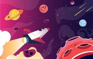 Spaceship Fly over the Outer Space vector