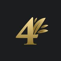 Golden Number Four logo with gold leaves. vector