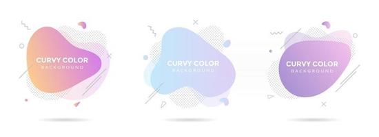 3 Modern liquid abstract element graphic gradient flat style design fluid pastel colors vector